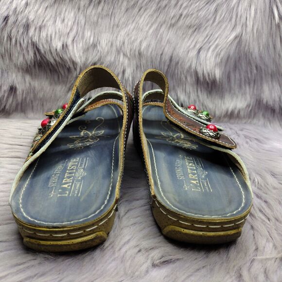 L'Artiste Spring Step Leather Sandals Womens Sz 39/ 8.5 Floral Castlewalk Wedge - Picture 4 of 7
